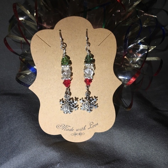 Snowflake silver-Swarovski red and green crystal - Picture 2 of 5